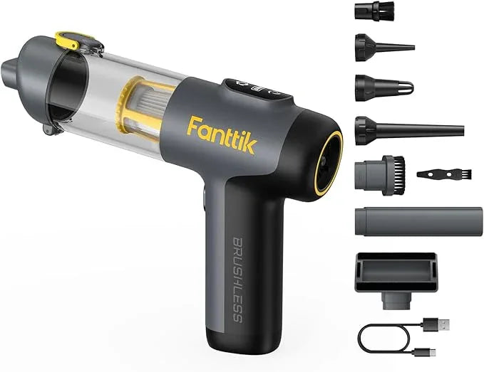 Fanttik Slim V9 Mix Car Vacuum, 4 in 1 Handheld Air Duster, 12000PA Suction Power with Smart LED Display, Cordless Portable Mini Keyboard Vacuum for Car Interior, Office Desk - NeatNest