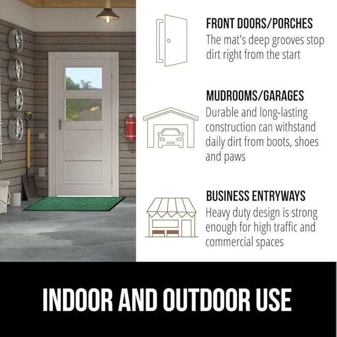 GORILLA GRIP Waterproof Traffic Guard Door Mat, 47x35, Heavy Duty Entryway Mats, Strong Rubber Back Commercial Utility Rugs for Office Hallway, Garage Floor and Home, Low Profile Carpet Runner, Green - NeatNest