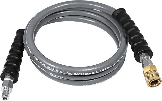YAMATIC Non Marking 3/8" 4200PSI Pressure Washer Whip Hose 8ft with Swivel Quick Connect Jumper Hose for Hot/Cold Water Steel Wire Braided Rubber Jacket - NeatNest