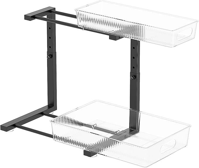 Under Sink Organizer, 2 Tier Pull Out Storage Organizer, Slide Out Storage Shelf for Bathroom & Kitchen, Under Cabinet Organizer and Storage with 5 Gears Height Adjustable (Black, 1 Pack) - NeatNest