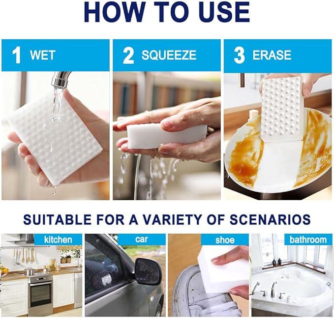 10 Pack Magic Sponge Eraser 2X Thick and Long Lasting Melamine Cleaning Sponges in Bulk - Multi Surface Scrubber Foam Cleaning Pads - Bathtub, Floor, Baseboard, Bathroom, Wall Cleaner (3.9*2.4*0.8in) - NeatNest
