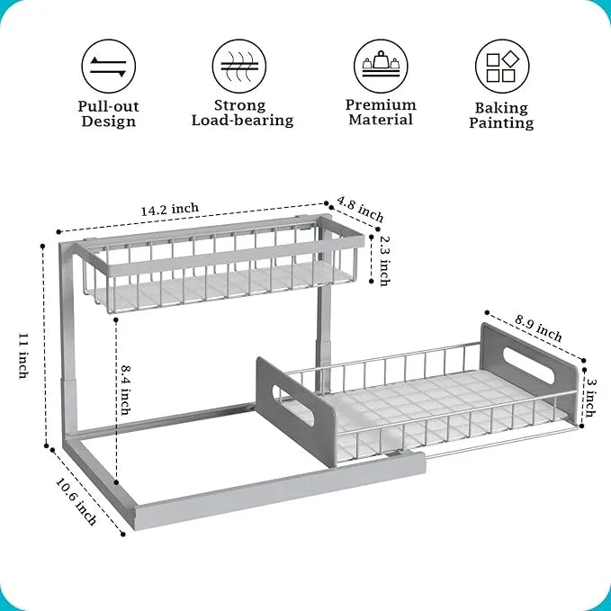 REALINN Under Sink Organizer, Pull Out Cabinet Organizer 2 Tier Slide Out Sink Shelf Cabinet Storage Shelves, Storage for Kitchen Bathroom, Grey, 2 Pack - NeatNest