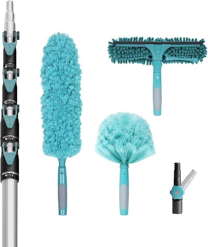30 Foot High-Reach Duster Kit with 6-24FT Extendable Pole - High Ceiling Duster Cleaning Kit with Telescopic Pole,Cobweb Duster, Window Squeegee, Microfiber Feather Duster - NeatNest