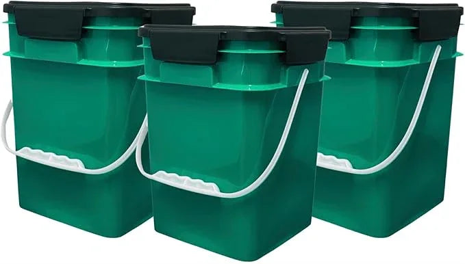 House Naturals 4 Gallon Square Food Grade Bucket Pail with Plastic Handles and Lid (Pack of 3) Made in USA containers (Dark Green - Black lids) - NeatNest