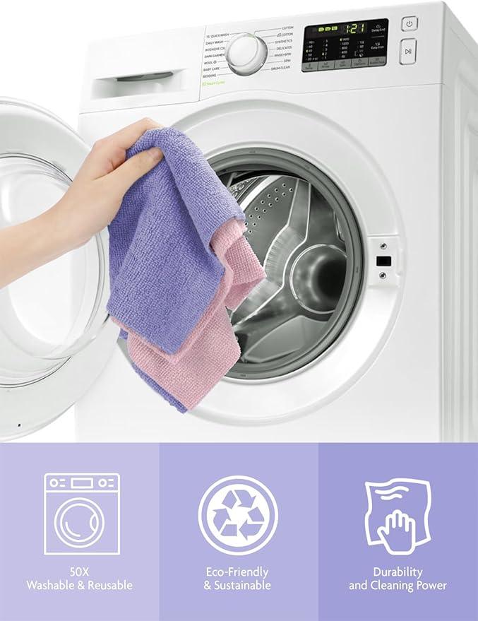 Fantasticlean Microfiber Cleaning Cloth Rolls -150 Pack, Tear Away Microfiber Towels, 12" x 12", Reusable, Washable, Ultra Absorbent Dishcloth for Home Supplies, Car, Pet, Kitchen (Pink & Lavender) - NeatNest