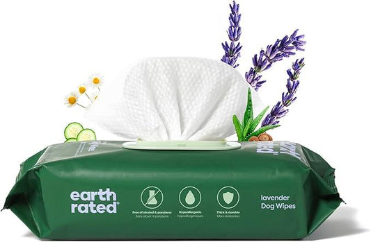 Earth Rated Dog Wipes, Hypoallergenic, Cleaning and Hydrating, for Grooming Paws, Body and Butt, Lavender Scented, 100 Count - NeatNest