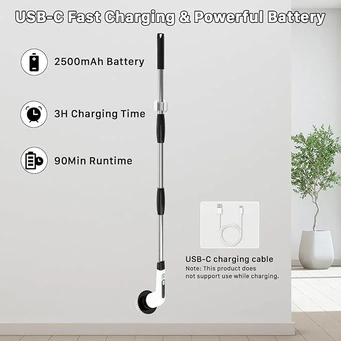Electric Spin Scrubber, Cordless Cleaning Brush, Shower Scrubber with 7 Replaceable Brush, 2 Speeds and Adjustable Extension Handle for Bathroom Shower Bathtub Glass Car(White) - NeatNest