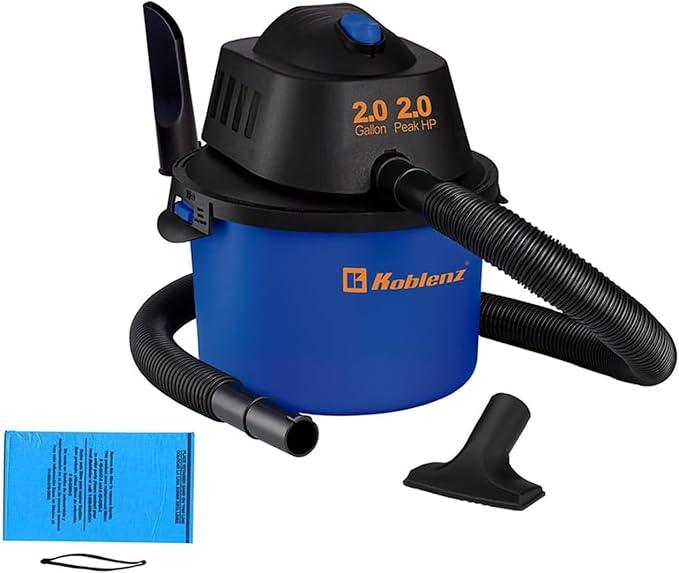 Koblenz WD-2L Portable Wet Dry Vacuum, 2-Gallon 2 PHP Suction Plus Blower Vacuum Cleaner for Liquids, Dust, Pet Hairs, 10' Reach, Ideal for Home, Car, Garage, Shop, Accessories Included, Blue/Black - NeatNest