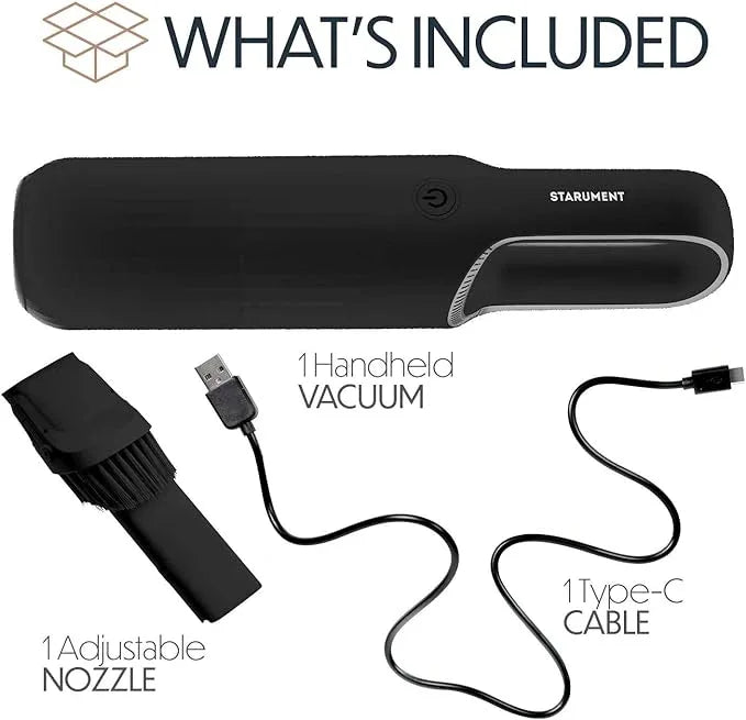 STARUMENT Portable Hand Vacuum Cleaner Handheld Cordless Cleaner for Dust Pet Hair Dirt Home Car Interior Lightweight, Easy to Use, Compact Design Battery Rechargeable with USB-C Cable - Black - NeatNest