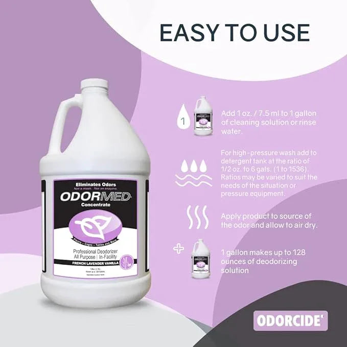 Odorcide Odormed Odor Eliminator Concentrate - Pet Odor Eliminator for Strong Odor on Floors, Walls, Cages & More - All-Purpose with Safe, Non-Enzymatic Formula (1 Gal, French Lavender Vanilla) - NeatNest