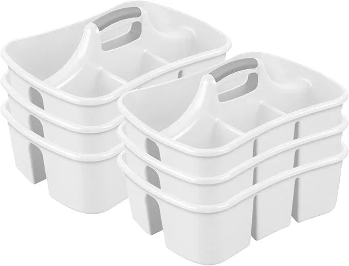 Sterilite 6 Pack Divided Ultra Caddy, Plastic Portable Storage to Hold Bathroom and Cleaning Supplies, White - 5 Large Compartment Organizer - NeatNest