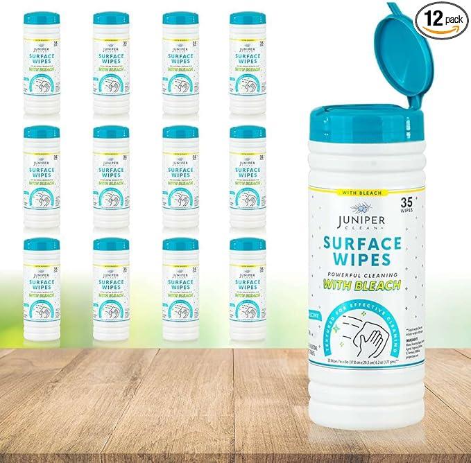 12 Pack Surface Cleaning Wipes with Bleach, All-Purpose Cleaner for Bathroom, Kitchen, Office, 420 Count Canister, 7.5" x 7" Sheet, Fresh Scent, Lint Free & Durable - NeatNest