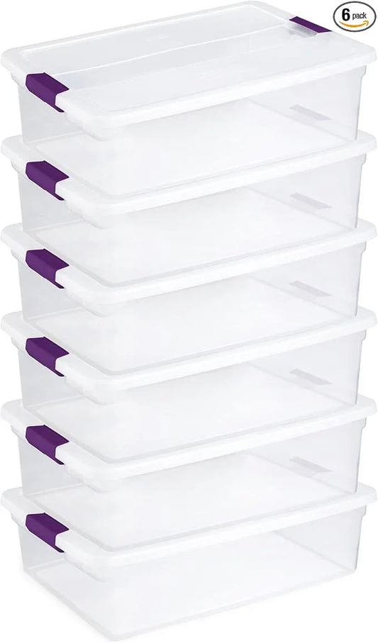 Sterilite 6-Pack 32 Quart ClearView Latch Box, Stackable Organizer Bins with Latching Lids - Clear Plastic Organization Containers for Closet, Bedroom, Shelving Units and Everyday Home Storage - NeatNest