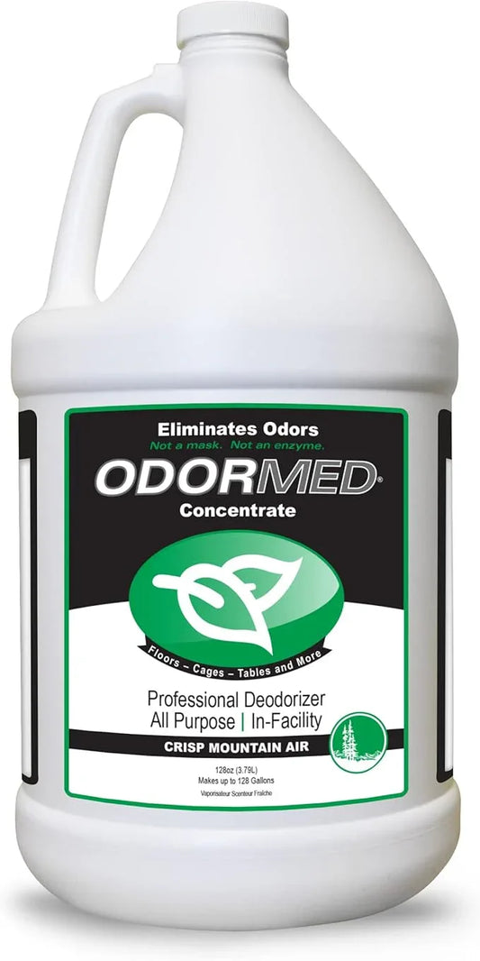ODORMED Odor Eliminator Concentrate – Pet Odor Eliminator for Strong Odor on Floors, Walls, Cages & More – All-Purpose Carpet Deodorizer w/Safe, Non-Enzymatic Formula (1 Gal, Crisp Mountain Air) - NeatNest