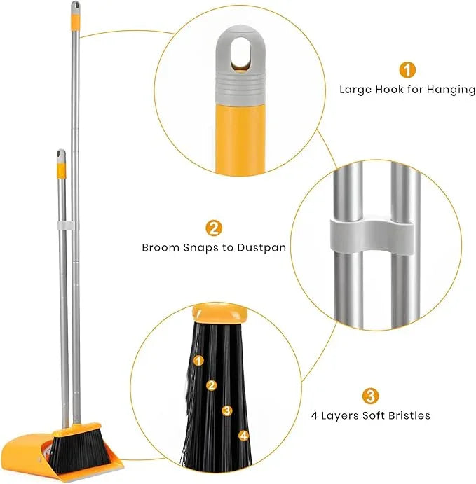 TreeLen Broom and Dustpan Set, Stand Up Broom and Dustpan for Home Cleaning - NeatNest
