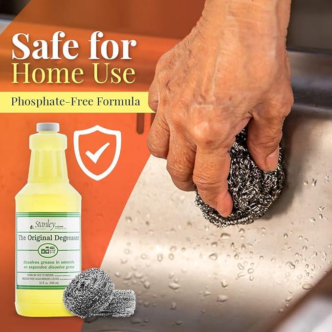 Stanley Home Products Original Degreaser with Stainless Steel Kitchen Scouring Cleaners - Multipurpose Cleaner Set Removes Grease Stains and Build Up on Pots Pans Grills and More - NeatNest