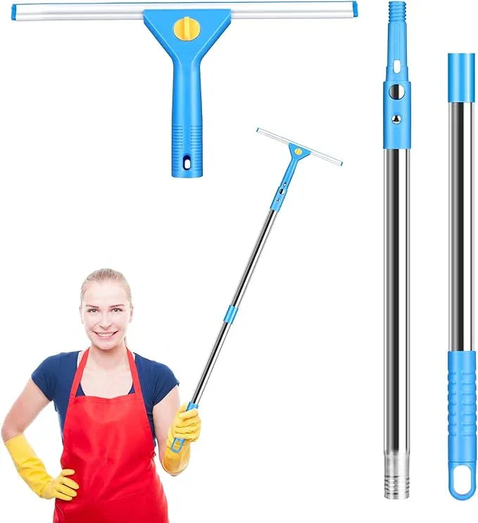 10ft Squeegee for Window Cleaning, Window Washing Kit with Extension Pole, Window Squeegee for Home, Window Cleaning Kit with 2 Brush Covers, Window Cleaner Tool for Indoor Outdoor High Windows Glass - NeatNest
