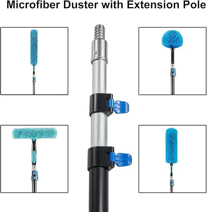 30 Foot High Ceiling Fan Duster with 6-24 Foot Extension Pole, Extendable Reusable Cobweb, Feather, Window Cleaning Squeegee Kit - NeatNest