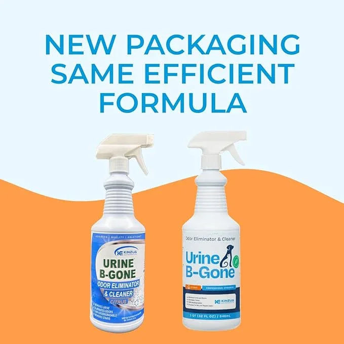 KINZUA ENVIRONMENTAL Urine B-Gone, Professional Enzyme Odor Eliminator & Pet Stain Remover, Human, Cat & Dog Urine Cleaner, Effective on Laundry, Carpets & More, Citrus Scent, 32oz - NeatNest