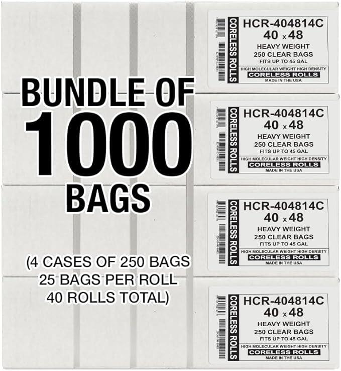 Aluf Plastics High Density Trash Bags, 45 Gallon, 1000 Count, 14 Micron (eq), 40" x 48", Clear, for Bathroom, Office, Industrial, Commercial, Janitorial, Municipal, Recycling - NeatNest