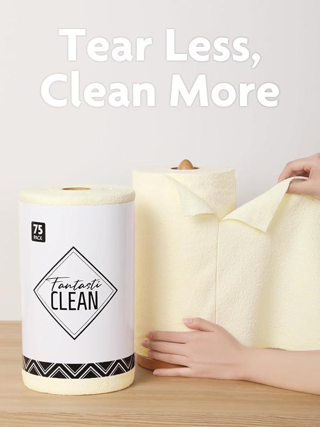 Fantasticlean Microfiber Cleaning Cloth Roll -75 Pack, Tear Away Microfiber Towels, 12" x 12", Reusable, Washable, Scratch Free, Ultra Absorbent Dishcloth for Home Supplies, Car, Pet, Kitchen (Beige) - NeatNest