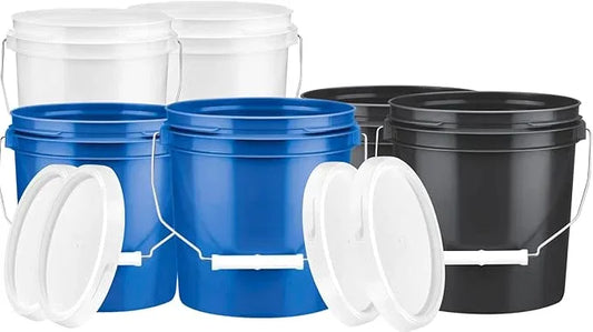 House Naturals 1 Gallon Plastic Bucket Container with Lid Food Grade BPA Free Made in USA (Pack of 6) - NeatNest