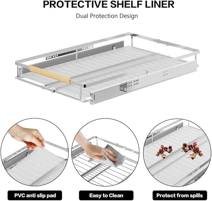 Expandable Sliding Basket Drawer, Pull-Out Cabinet Organizer, Heavy Duty Slide Out Pantry Shelves for Kitchen, Under Sink, Bathroom, Wardrobe, 22''D - NeatNest
