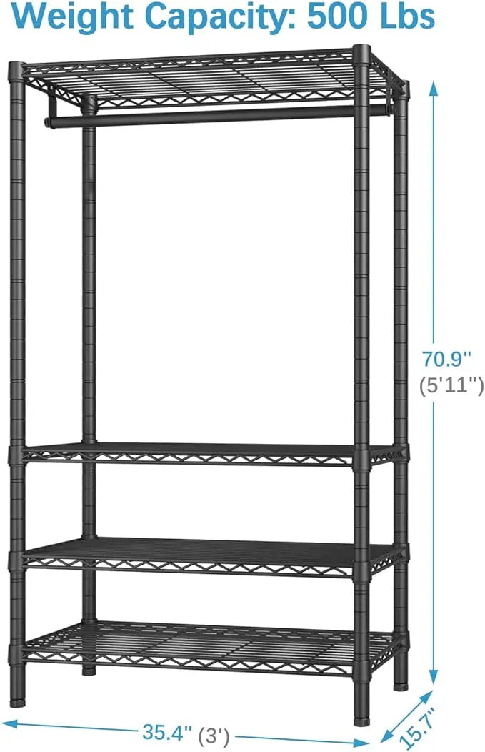 VIPEK V1 Wire Garment Rack 4 Tiers Heavy Duty Clothes Racks for Hanging Clothes Large Clothing Rack Freestanding Closet with Hanging Rod, 35.4'' L X 15.7'' W X 70.9'' H, Max Load 500LBS, Black - NeatNest
