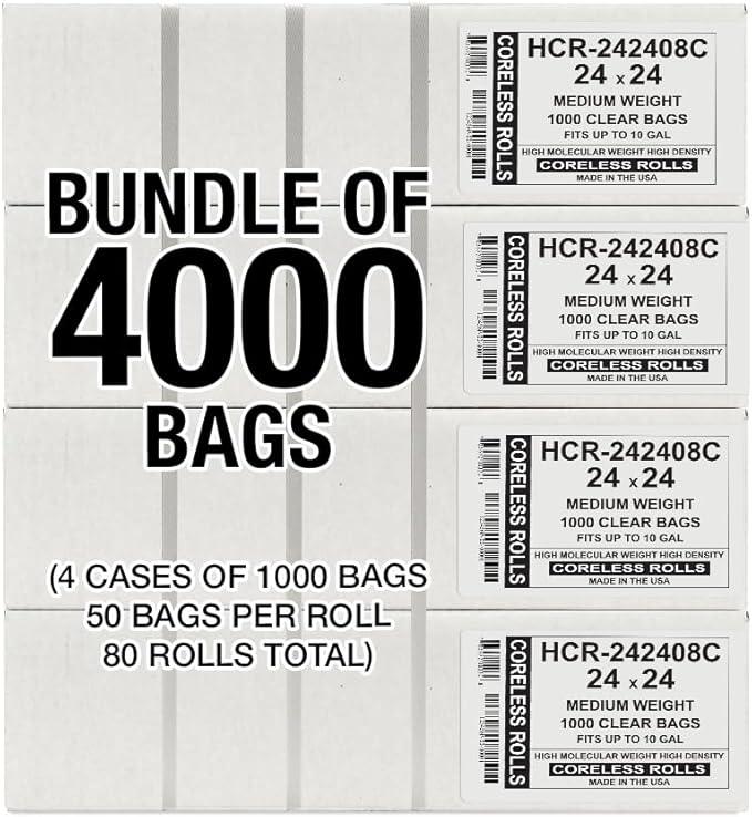 Aluf Plastics High Density Trash Bags, 10 Gallon, 4000 Count, 8 Micron (eq), 24" x 24", Clear, for Bathroom, Office, Industrial, Commercial, Janitorial, Municipal, Recycling - NeatNest