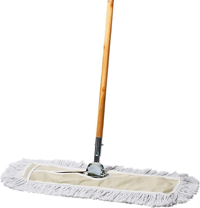 Commercial Dust Mop & Floor Sweeper, 24 in. Dust Mop for Hardwood Floors, Cotton Mop Head, Wooden Broom Handle, Industrial Dry Mop for Floor Cleaning & Janitorial Supplies - NeatNest