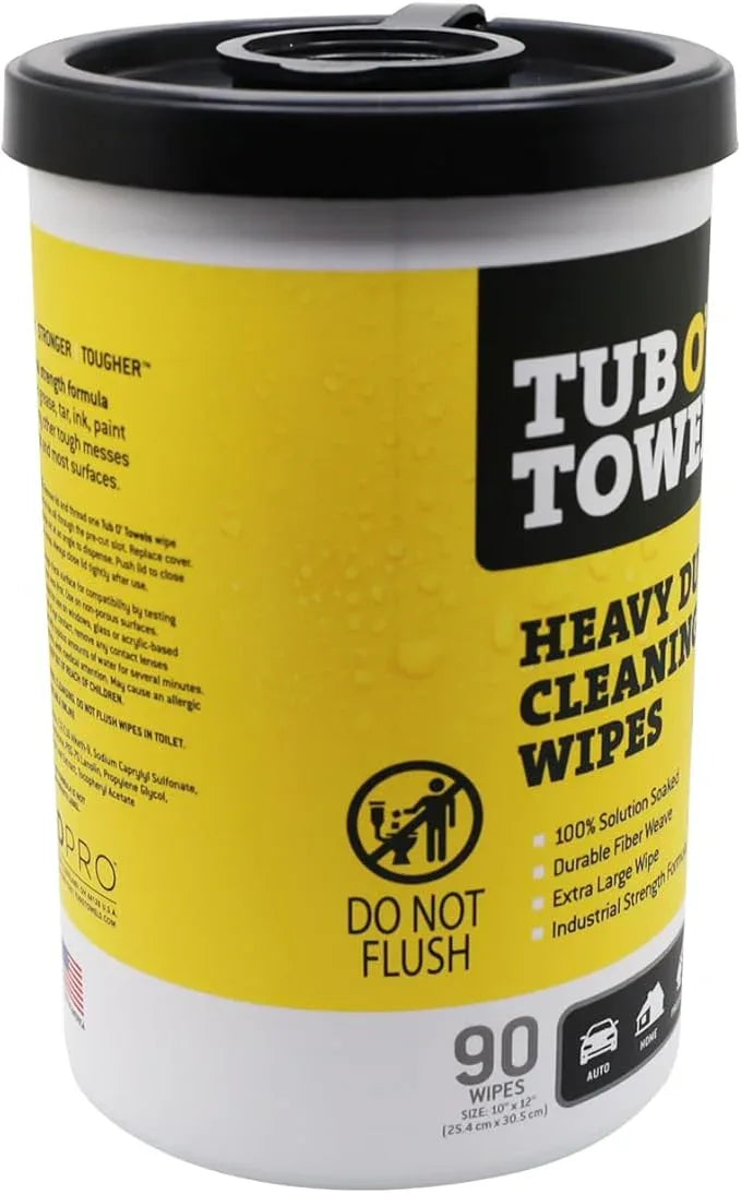 Tub O' Towels Heavy-Duty Multi-Surface Cleaning Wipes, 10" x 12", 90 Count Canister, Removes Grease, Grime, Tough Stains, Durable Disposable Wipes for Home, Garage, Outdoor Cleaning Tasks, 2-Pack - NeatNest