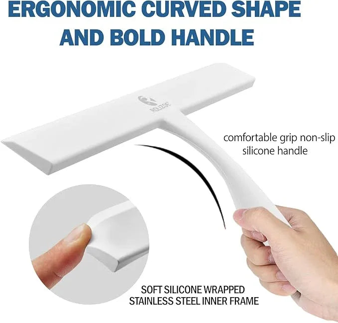 Shower Squeegee for Glass Doors, 11 Inch Ergonomics Anti-Rust Silicone Squeegee with Stainless Steel Frame for Shower Glass Door, Mirrors, Tiles and Windows Cleaning, White - NeatNest