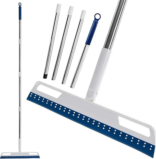 Multifunction Magic Air Broom, Silicone Broom with 56" Long Handle, 4 in 1 Rubber Squeegee Sweeper for Floor Bathroom Kitchen Shower Tile Pet Hair Fur Marble Glass Water Window Foam Cleaning (Blue) - NeatNest