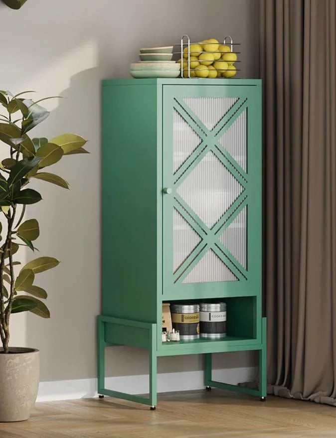 Metal Storage Cabinet with Adjustable Shelves, 42.54"H Freestanding Organizer for Pantry, Kitchen, Bathroom & Laundry Room, Strong & Rust-Resistant, Easy Assembly (Green+Transparent Door Panel) - NeatNest