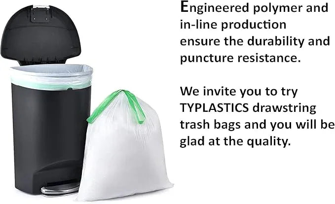 TYPLASTICS Drawstring Trash Bags, 30 Gallon Multipurpose Heavy Duty Garbage Bags, 65 Count - NeatNest