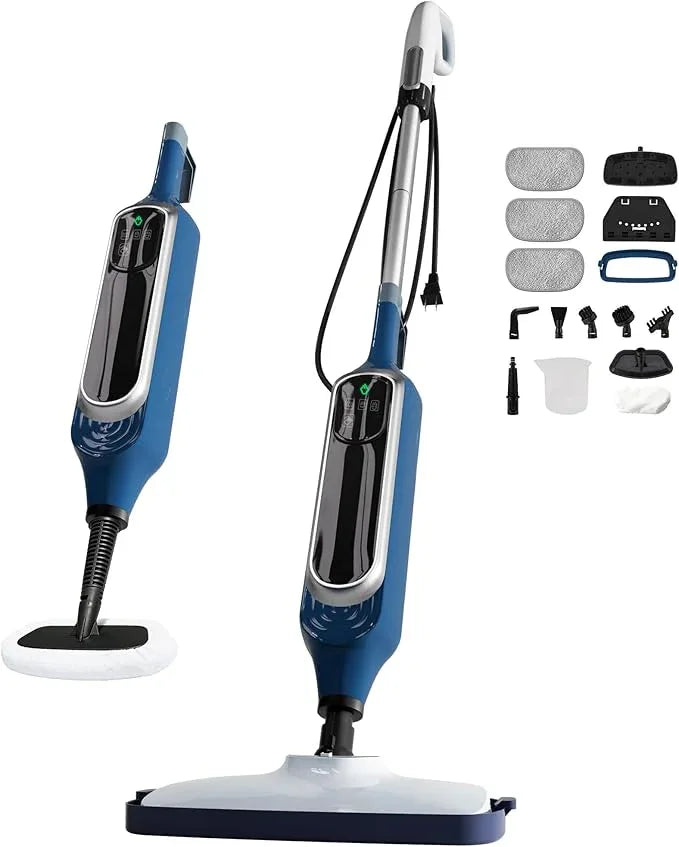 12 in 1 Steam Mop, Detachable Handheld Steam Cleaner for Home, 23FT Cord, for Hardwood Floor Cleaning, Tile, Carpet, Furniture, Clothes, Windows, Blue - NeatNest