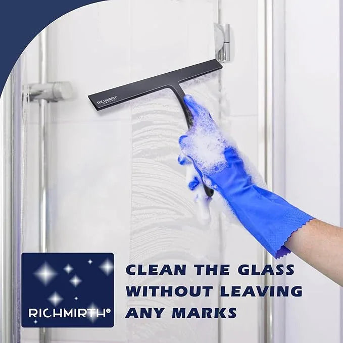 12 Inch Silicone Shower Squeegee for Glass Doors with Hook – Streak-Free Window Cleaner for Bathroom, Mirror, Tile & Car, No Scratch Squeegee with Metal Core (Black) - NeatNest