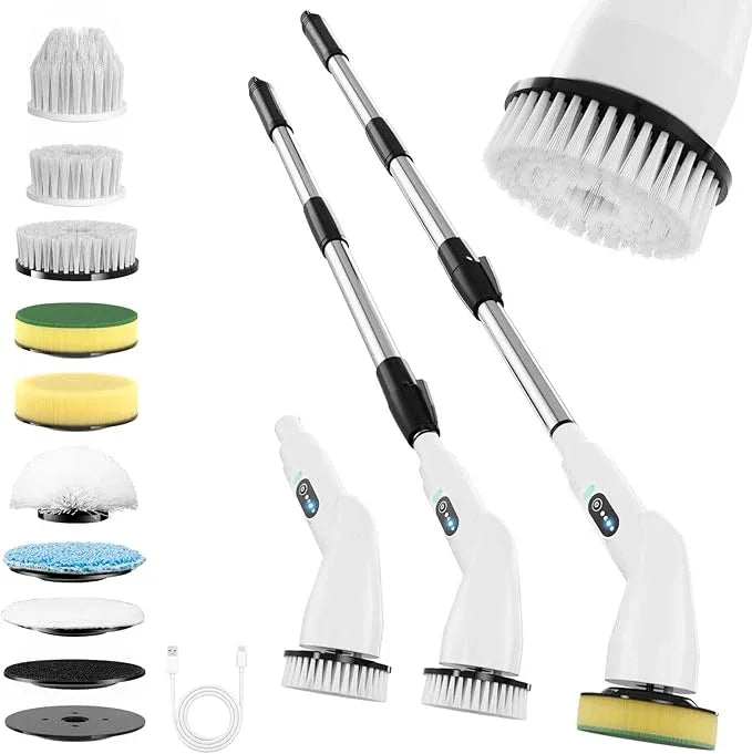 Electric Spin Scrubber - Household Cleaning Brush with 8 Heads, 51.2in Extendable Pole Bathroom Scrubber for Stubborn Grease on Grill, Stovetop & Bathtub, 90Min Runtime - Type B - NeatNest
