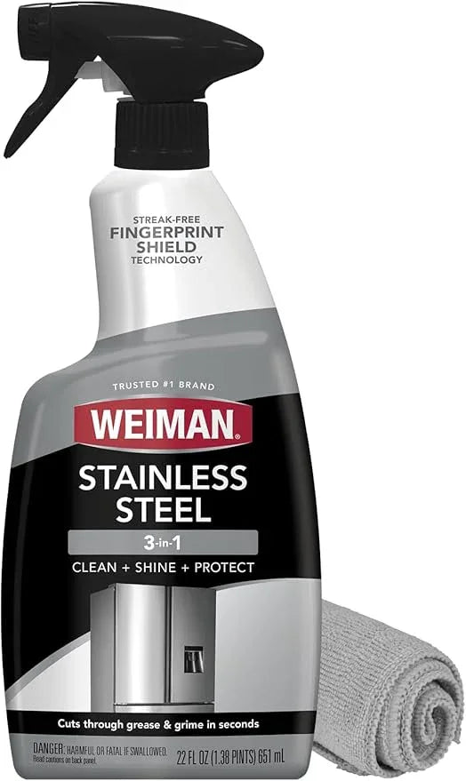 Weiman Stainless Steel Cleaner and Polish - Protects Appliances from Fingerprints and Leaves a Streak-Free Shine for Refrigerator, Dishwasher, Oven & Grill, Cleaning Supplies, Microfiber Cloth - NeatNest