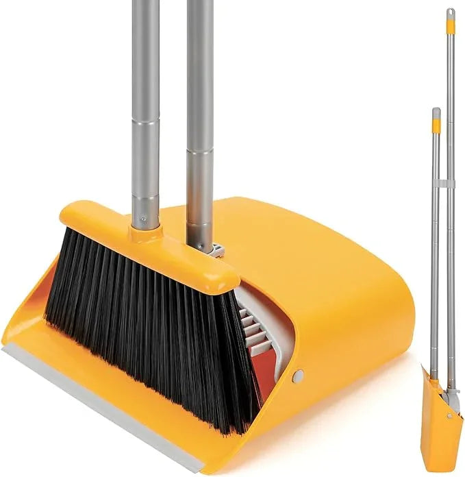 Broom and Dustpan Set with Long Handle 52", Standing Broom and Dust Pan Set for Home Kitchen Room Office Lobby Yellow - NeatNest