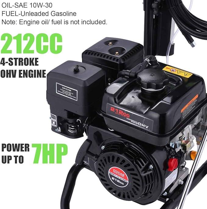 4200PSI Gas Pressure Washer, 2.8GPM Commercial Power Washer Gas Powered, 212cc 7.0 HP Engine, Includes 0.7L Soap Tank,5 QC Nozzles,25’ Hose,Car Wash Machine/Car/Driveway, EPA/CARB/ETLCompliant (Black) - NeatNest