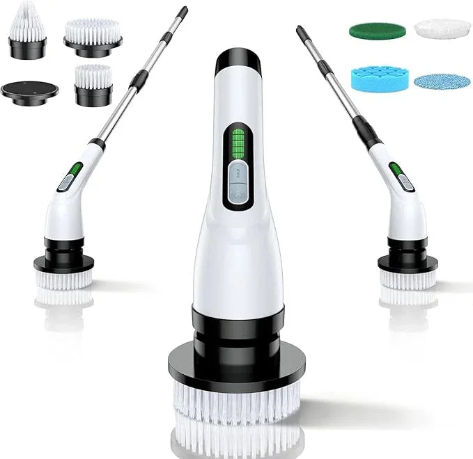 Electric Spin Scrubber - Cordless Bathroom Scrubber with 7 Brush Heads - Dual Speed IPX7 Waterproof Power Scrubber for Heavy-Duty Bathtub, Glass, Tile, and Car Cleaning (White) - NeatNest