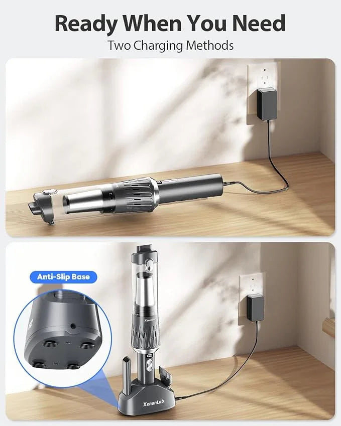 Handheld Vacuum Cordless 25000Pa Car Vacuum 3-in-1 Handheld Vacuum, Includes Smart Display and Charging Base Hand Vac Cordless Rechargeable One-Touch Empty for Home/Pet/Car (Silver) - NeatNest