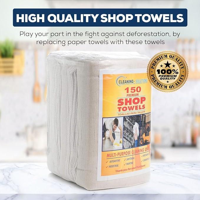 SIMPLI-MAGIC Cotton Shop Towels 14"x12" (145 Pack) – Reusable Cleaning Shop Rags for Automobiles, Industries, Garage and Homes (White) - NeatNest