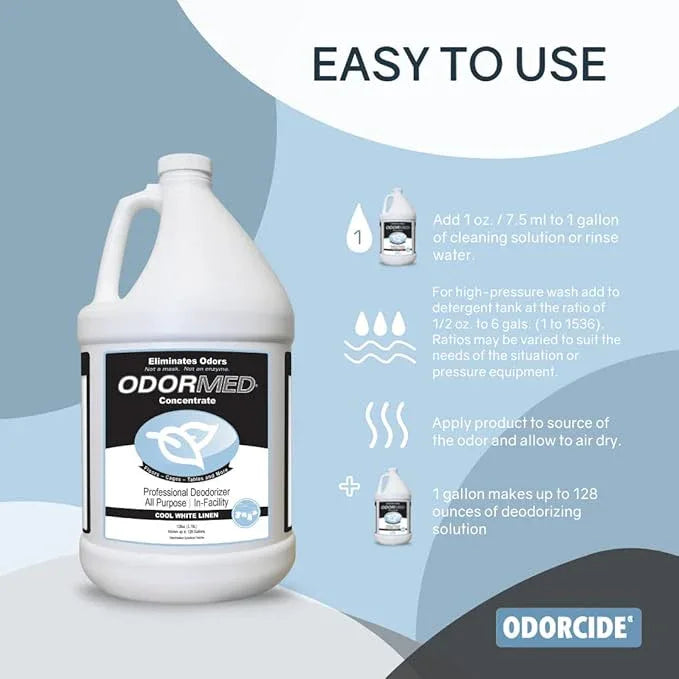 Odorcide Odormed Odor Eliminator Concentrate - Pet Odor Eliminator for Strong Odor on Floors, Walls, Cages & More - All-Purpose with Safe, Non-Enzymatic Formula (1 Gal, Cool White Linen) - NeatNest