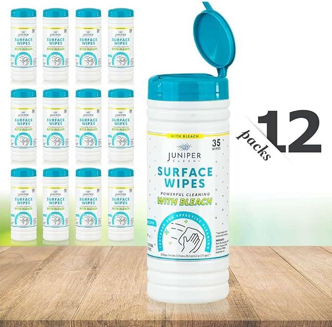 12 Pack Surface Cleaning Wipes with Bleach, All-Purpose Cleaner for Bathroom, Kitchen, Office, 420 Count Canister, 7.5" x 7" Sheet, Fresh Scent, Lint Free & Durable - NeatNest