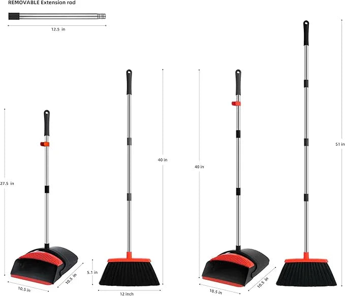 Broom and Dustpan Set for Home,52-in Long Adjustable Handle Angle Broom for Sweeping Indoor Dustpan Teeth to Clean Pet Hair Suitable for Home Kitchen Office - NeatNest
