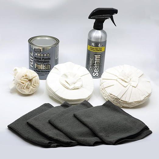 Flitz Car Buffing Kit (Ultra) - USA-Made Car Care Kits for Vehicles - Includes 2lbs Polish, 16oz Ceramic Sealant, 3", 5" and 7" BuffBalls & 4 Microfiber Cleaning Cloths - Exterior Auto Restoration Set - NeatNest