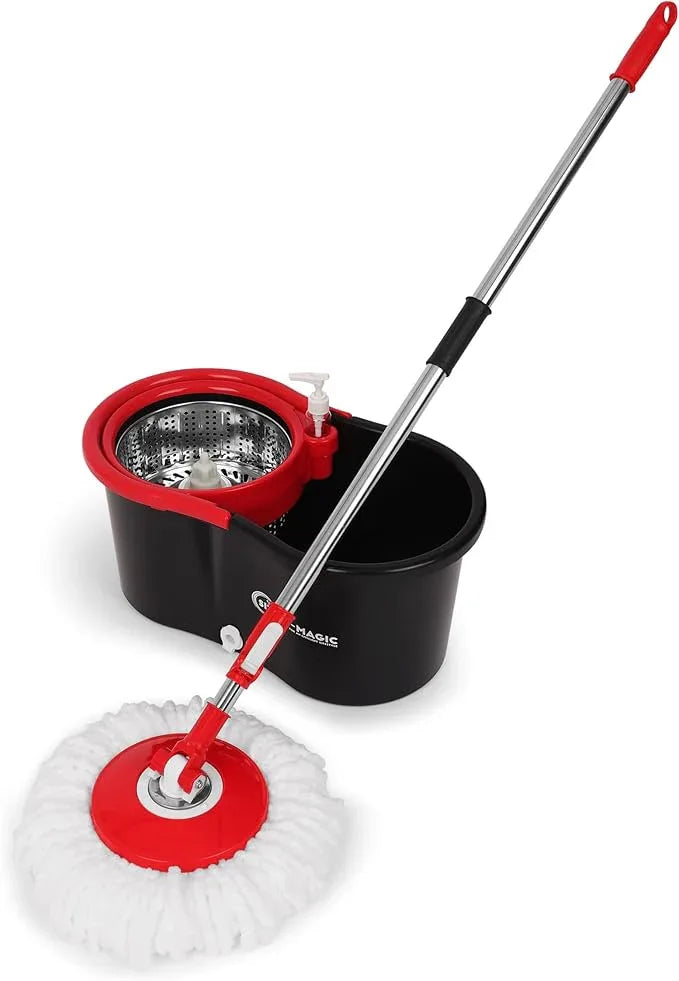 SIMPLI-Magic 360° Spin Mop and Bucket with Wringer – 3 High-Absorbent Microfiber Washable Heads – Spinning Mop and Bucket Set for All Types Floor Cleaning (Black) - NeatNest