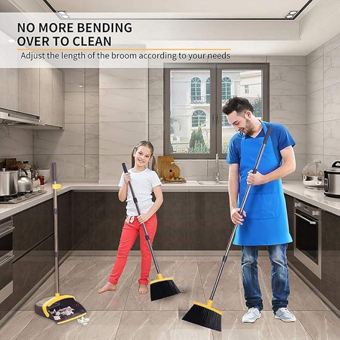 2-Pack is More economical，Upgraded Broom and Dustpan， with 52" Long Handle, Dustpan Teeth with self-Cleaning Function, Indoor and Outdoor Sweeping, Perfect for Home Office - NeatNest